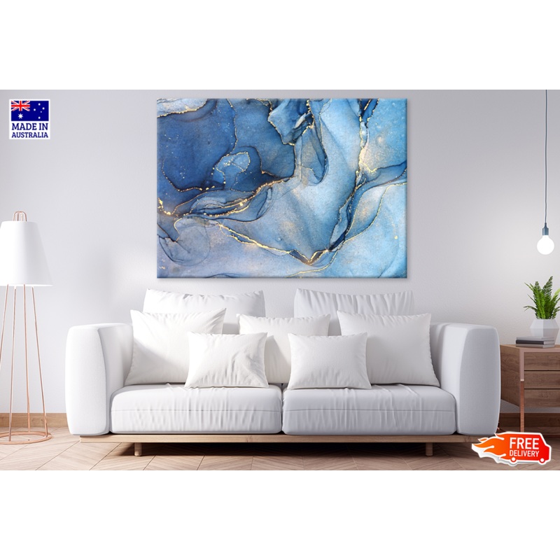 Blue Gold & White Abstract Design Print 100% Australian Made