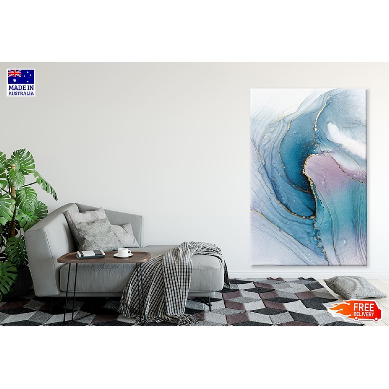 Blue & Pink Gold Marble Abstract Design Print 100% Australian Made