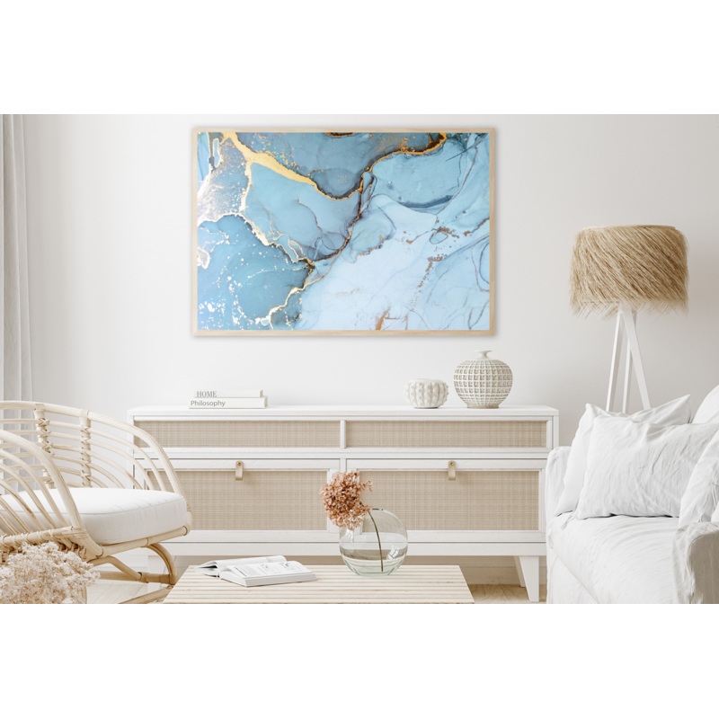 Blue White & Gold Abstract Design Home Decor Premium Quality Poster Print Choose Your Sizes