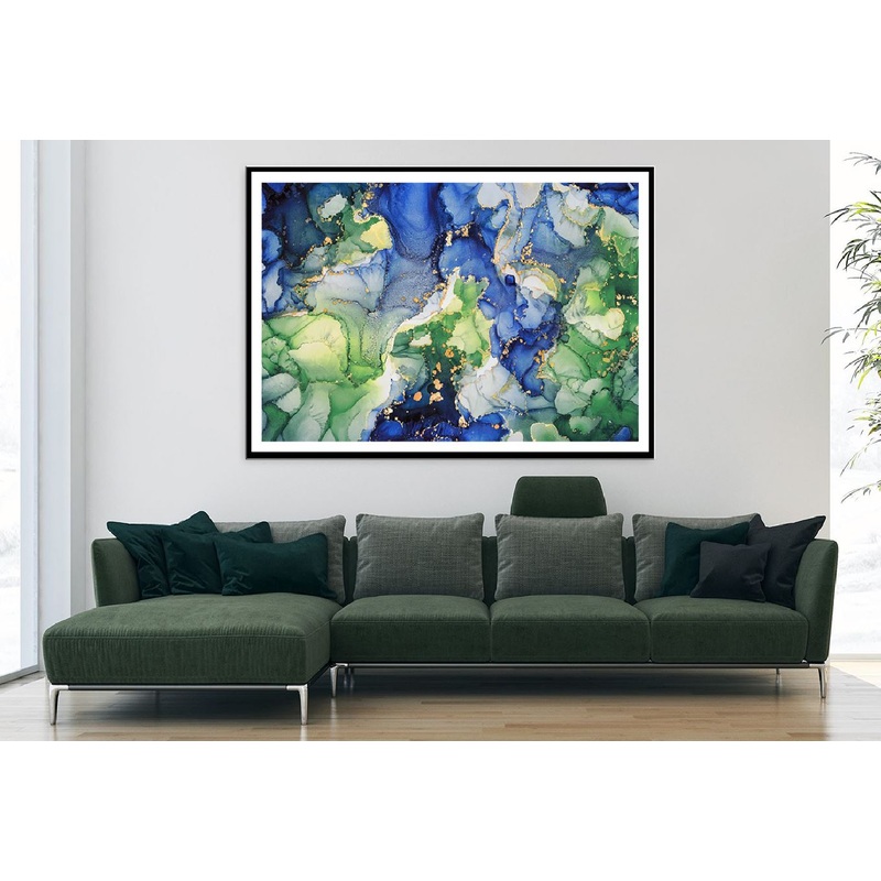 Dark Blue & Green Gold Abstract Design Home Decor Premium Quality Poster Print Choose Your Sizes
