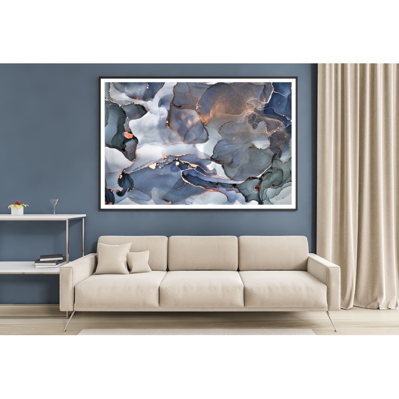 Gray Blue & Gold Abstract Design Home Decor Premium Quality Poster Print Choose Your Sizes