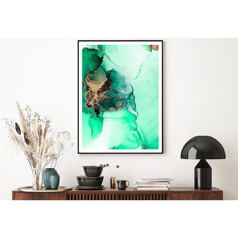 Green & Gold Marble Abstract Design Home Decor Premium Quality Poster Print Choose Your Sizes