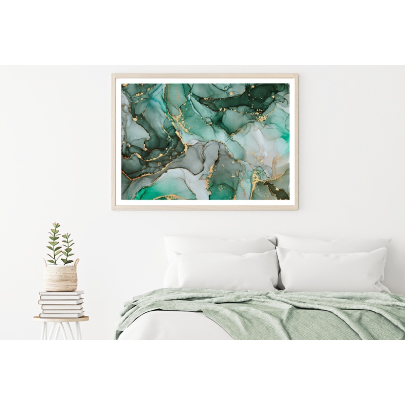 Green White & Gold Abstract Design Home Decor Premium Quality Poster Print Choose Your Sizes