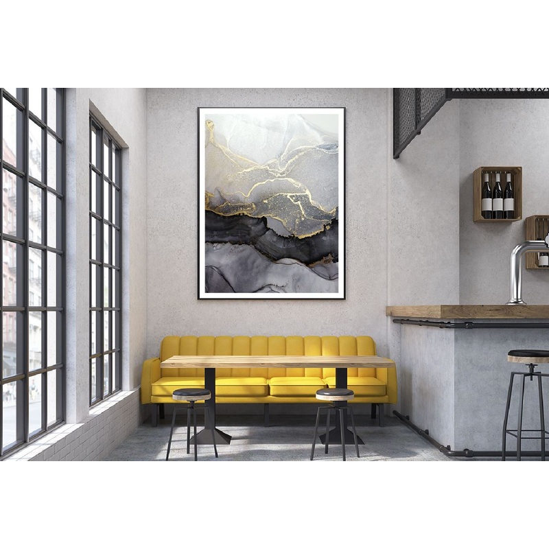 Grey Black & Gold Marble Abstract Design Home Decor Premium Quality Poster Print Choose Your Sizes
