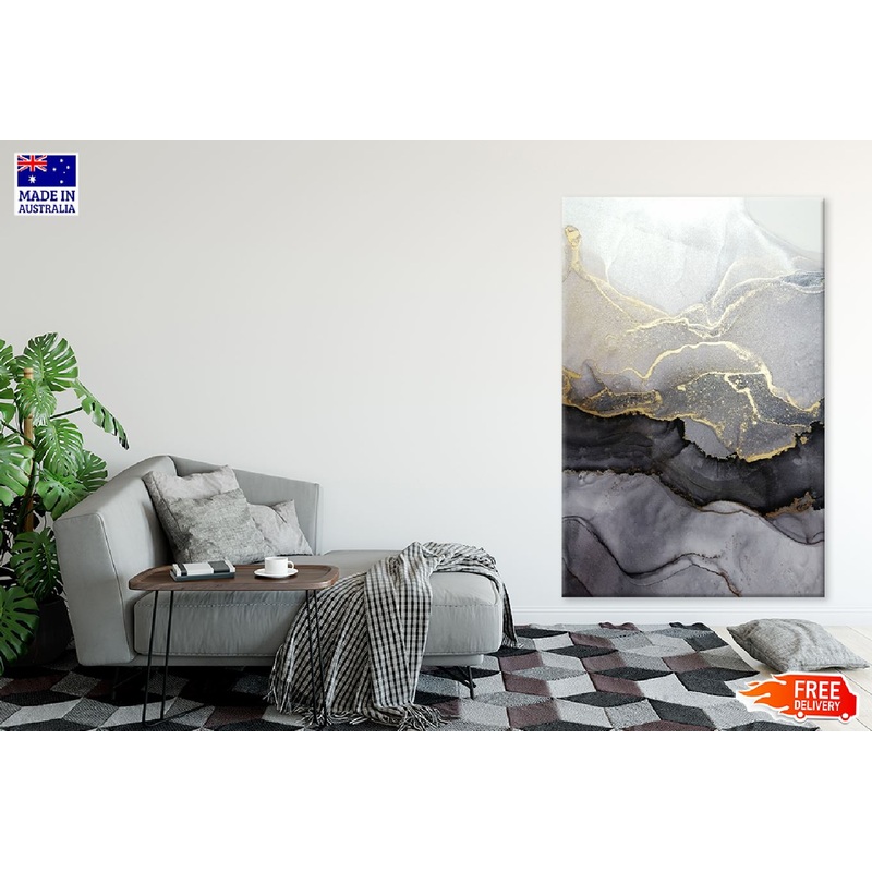 Grey Black & Gold Marble Abstract Design Print 100% Australian Made