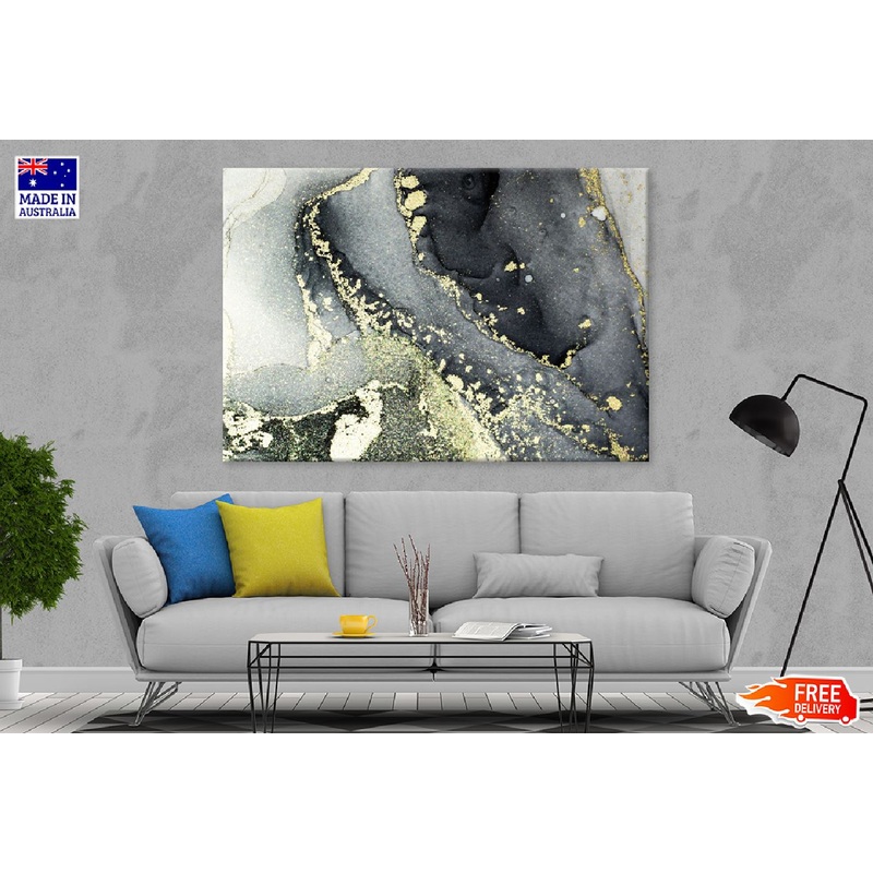 Grey Black & Gold Splash Abstract Design Print 100% Australian Made