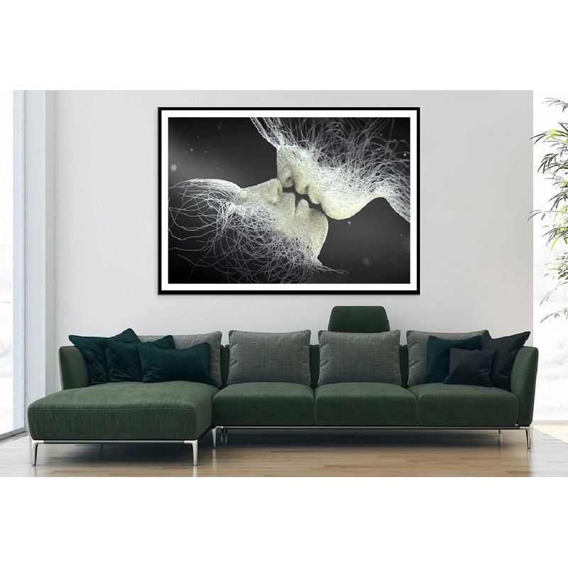 Grey Couple Love Kiss B&W Abstract Vector Art Home Decor Premium Quality Poster Print Choose Your Sizes