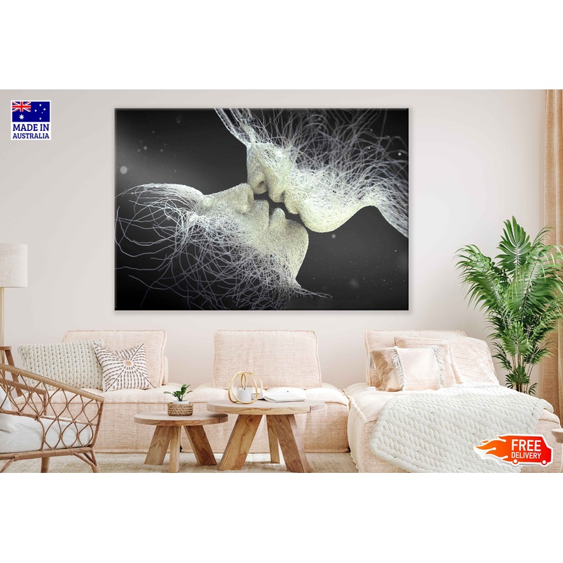 Grey Couple Love Kiss B&W Abstract Vector Art Print 100% Australian Made