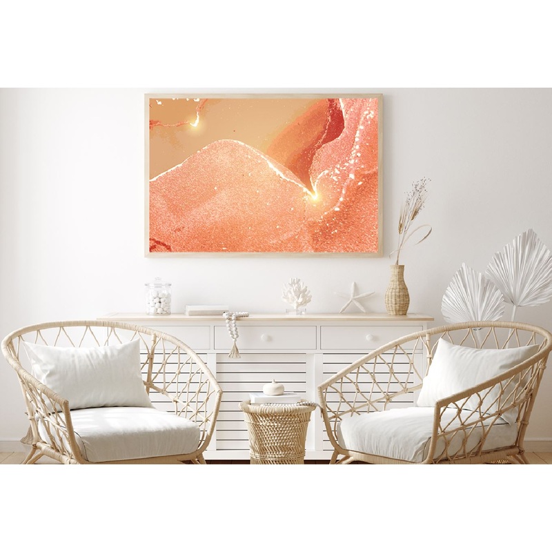 Peach Pink & Gold Marble Abstract Design Home Decor Premium Quality Poster Print Choose Your Sizes