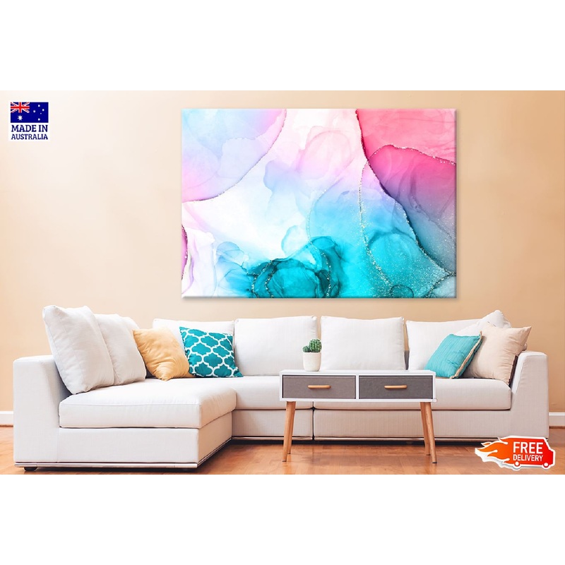 Pink Blue & Gold Ink Abstract Design Print 100% Australian Made