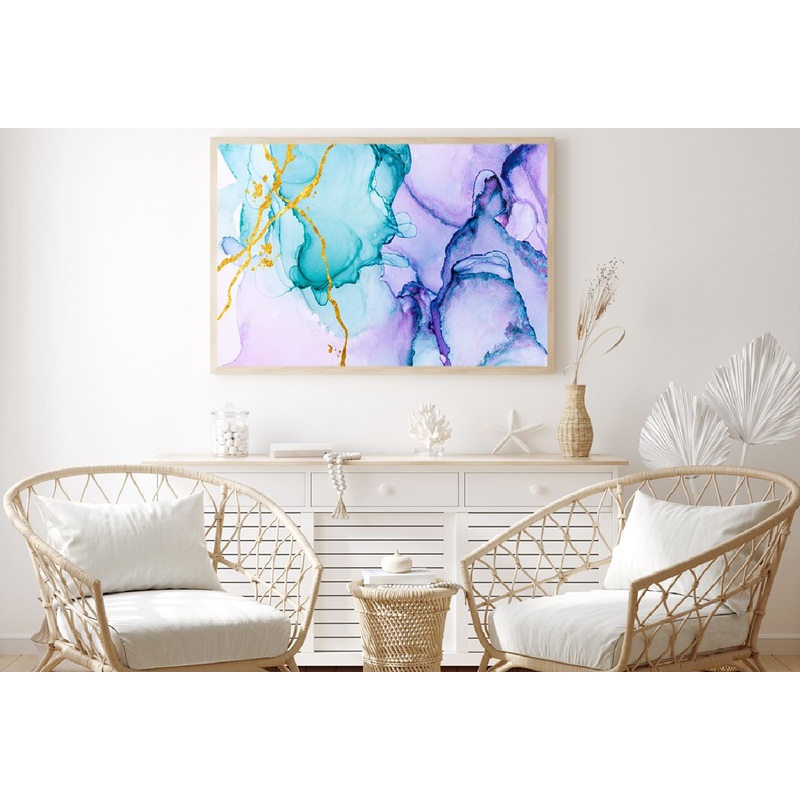 Pink Blue & Gold Lines Abstract Design Home Decor Premium Quality Poster Print Choose Your Sizes