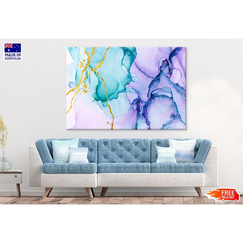 Pink Blue & Gold Lines Abstract Design Print 100% Australian Made
