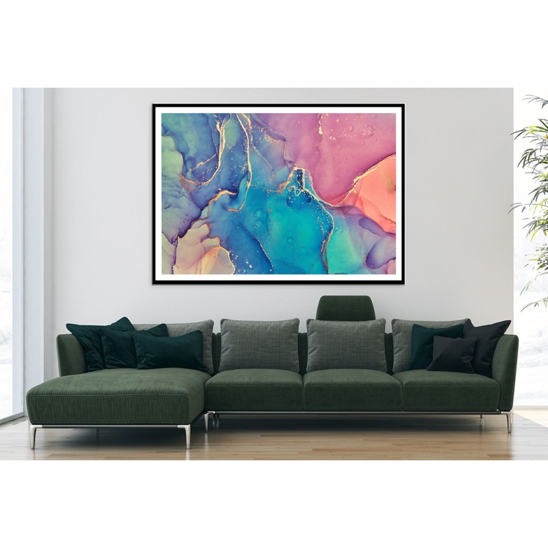 Pink Orange Blue & Gold Abstract Design Home Decor Premium Quality Poster Print Choose Your Sizes