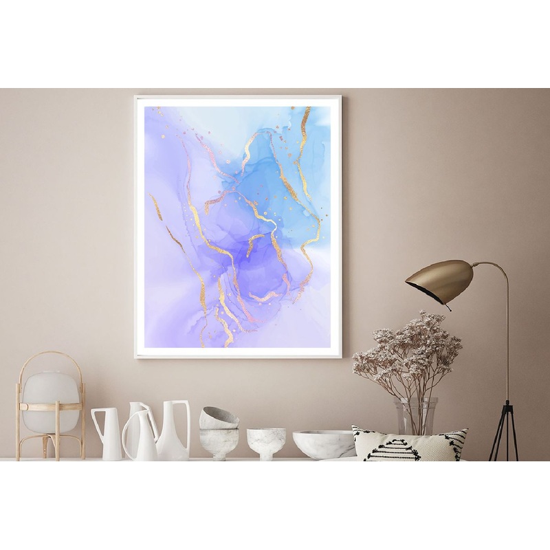 Purple Blue & Gold Lines Abstract Design Home Decor Premium Quality Poster Print Choose Your Sizes