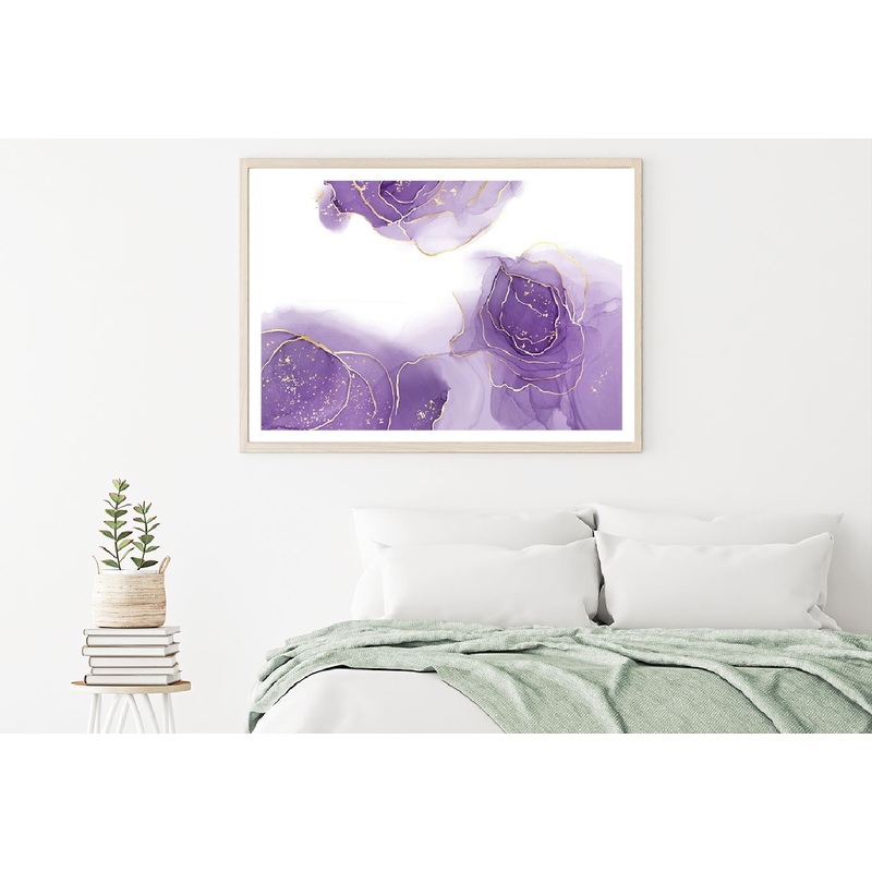 Purple Ink & Gold Lines Abstract Design Home Decor Premium Quality Poster Print Choose Your Sizes