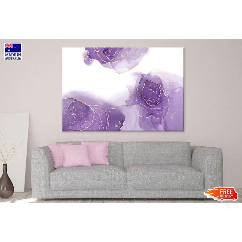 Purple Ink & Gold Lines Abstract Design Print 100% Australian Made