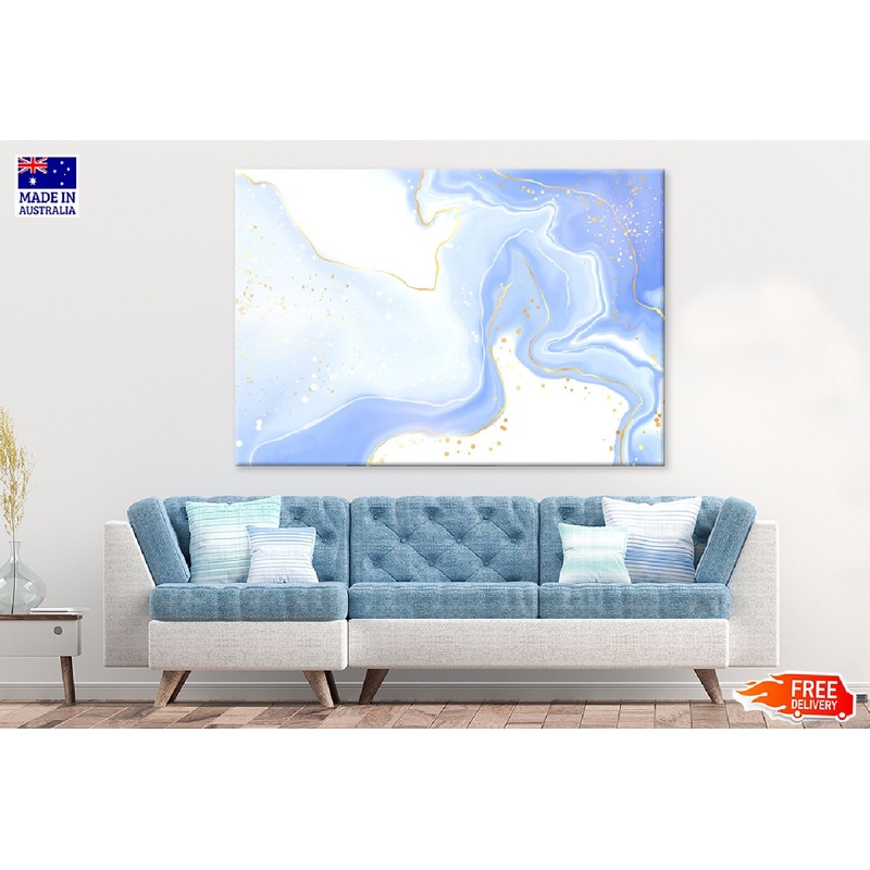 White Blue & Gold Splash Abstract Design Print 100% Australian Made