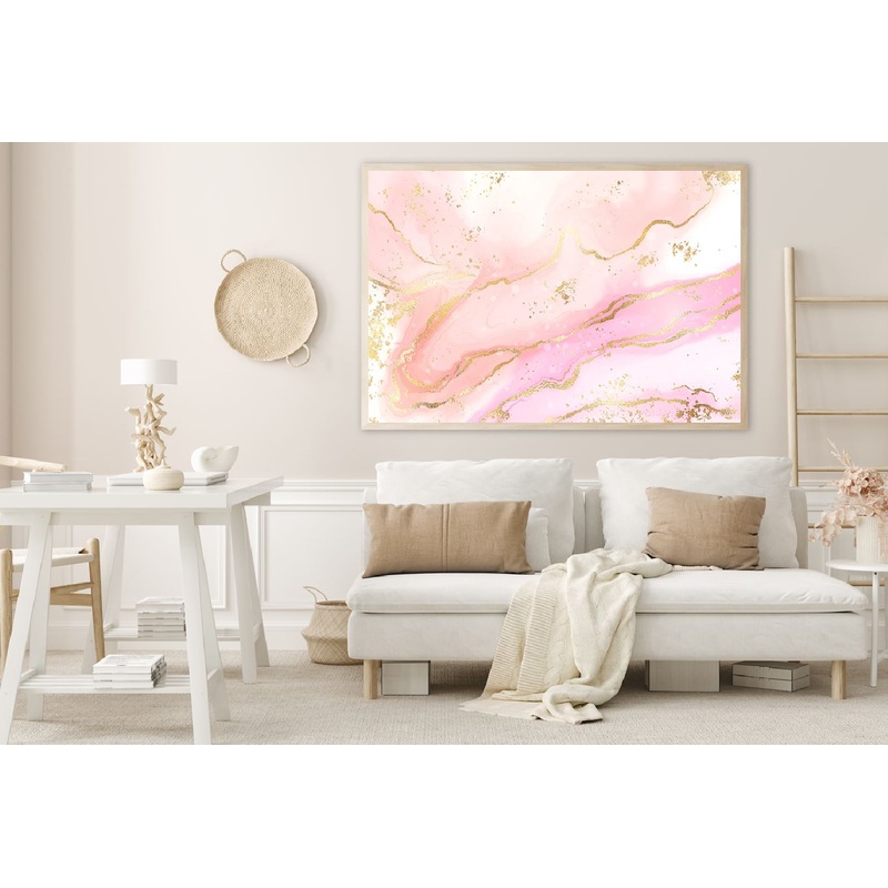 White Pink & Gold Splash Abstract Design Home Decor Premium Quality Poster Print Choose Your Sizes