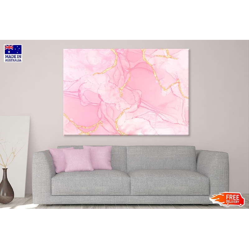 White Pink Liquid & Gold Abstract Design Print 100% Australian Made
