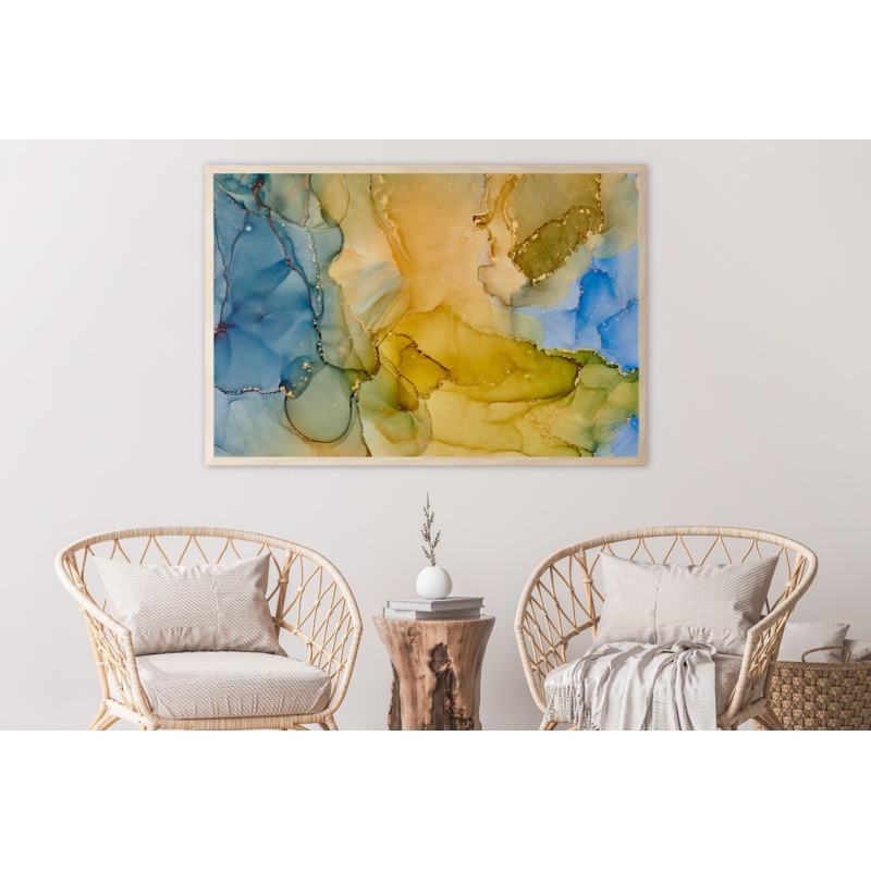 Yellow Blue & Gold Abstract Design Home Decor Premium Quality Poster Print Choose Your Sizes