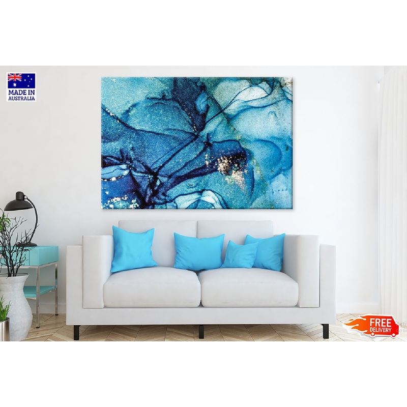 Black Blue & Gold Fluid Abstract Design Print 100% Australian Made