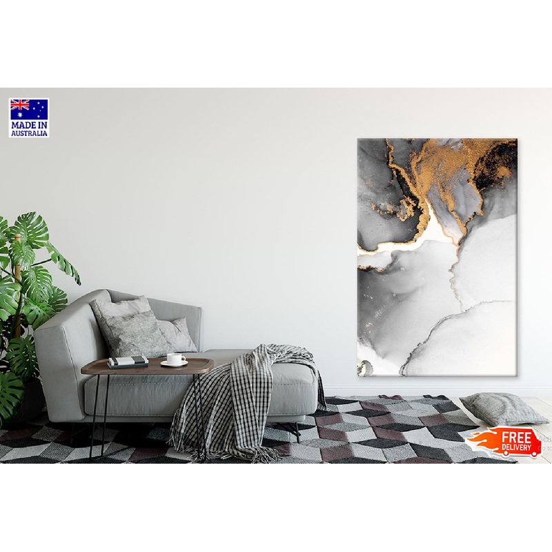 Black Gold Marble Liquid Abstract Design Print 100% Australian Made
