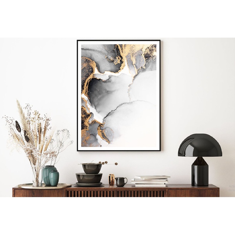 Black Grey & Gold Ink Abstract Design Home Decor Premium Quality Poster Print Choose Your Sizes