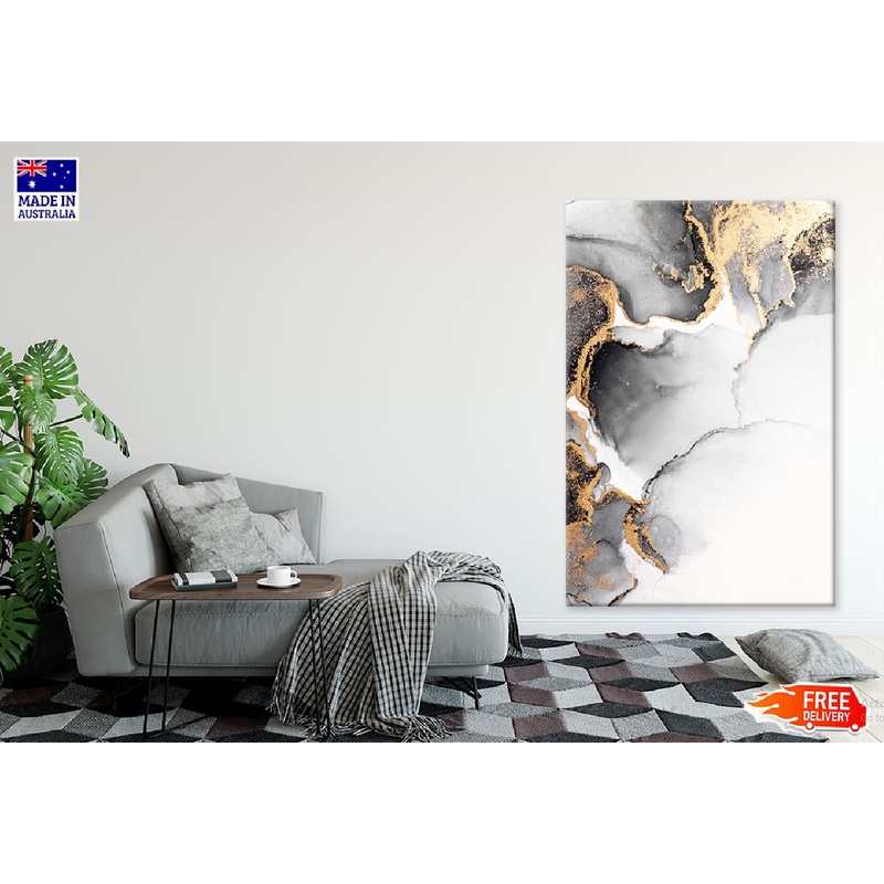 Black Grey & Gold Ink Abstract Design Print 100% Australian Made