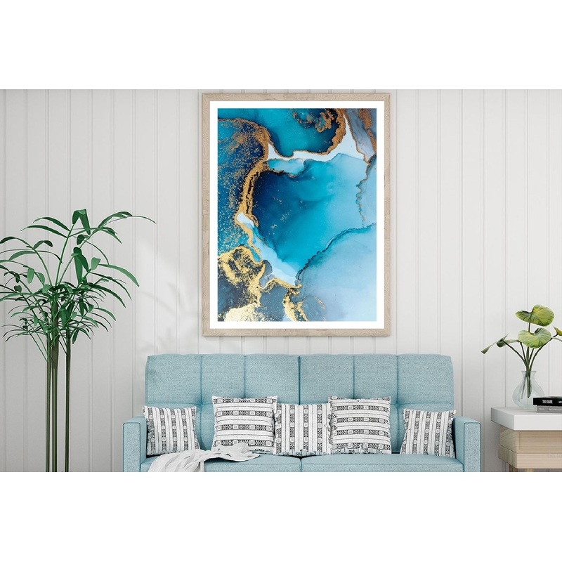 Blue & Gold Splash Abstract Design Home Decor Premium Quality Poster Print Choose Your Sizes
