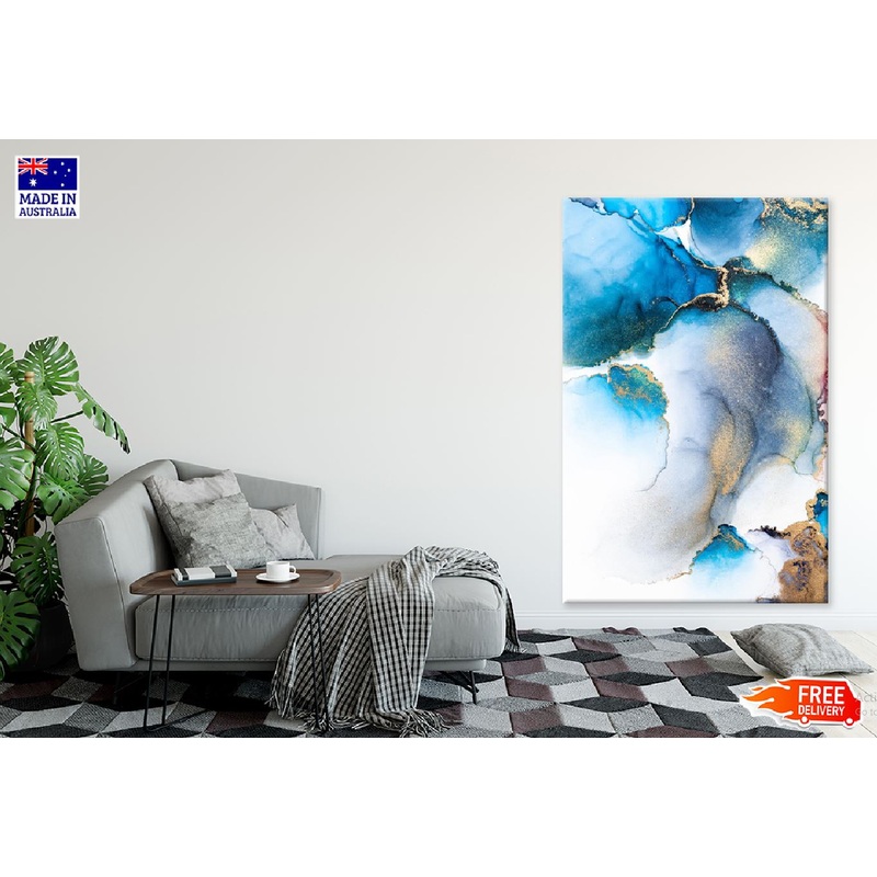 Blue & Gold Splash Fluid Abstract Design Print 100% Australian Made
