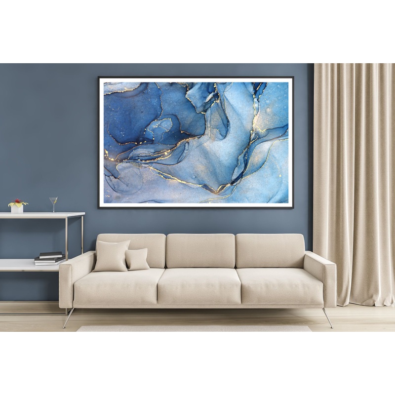 Blue Gold & White Abstract Design Home Decor Premium Quality Poster Print Choose Your Sizes