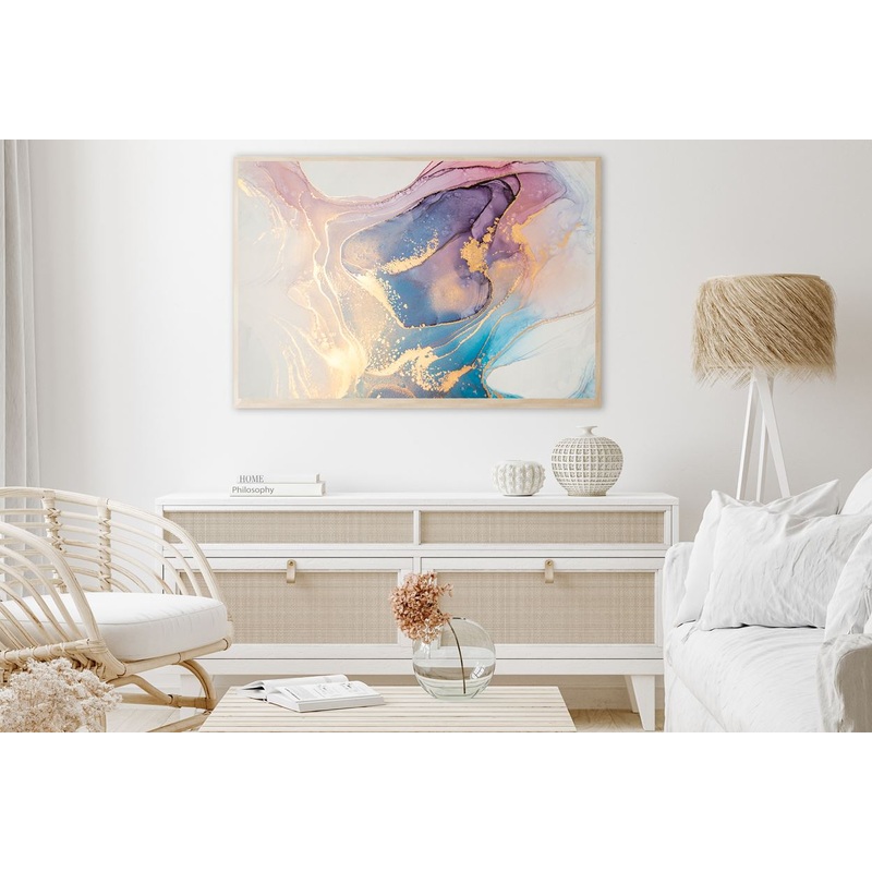 Blue Pink & Gold Fluid Abstract Design Home Decor Premium Quality Poster Print Choose Your Sizes