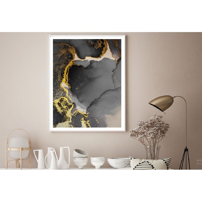 Dark Gold & Black Liquid Abstract Design Home Decor Premium Quality Poster Print Choose Your Sizes
