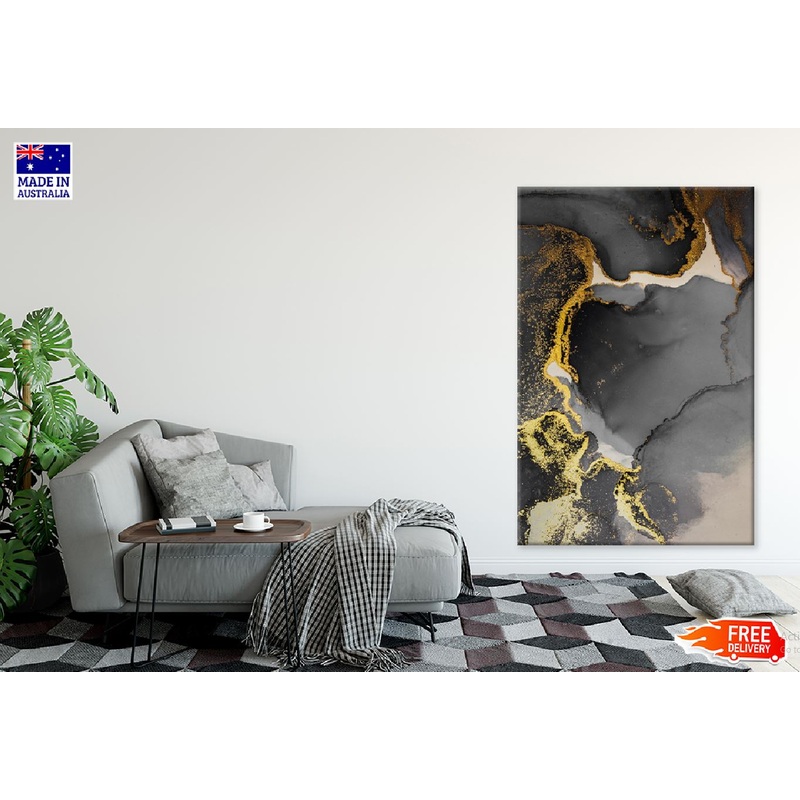 Dark Gold & Black Liquid Abstract Design Print 100% Australian Made