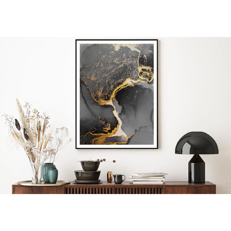 Dark Gold Splash & Black Abstract Design Home Decor Premium Quality Poster Print Choose Your Sizes
