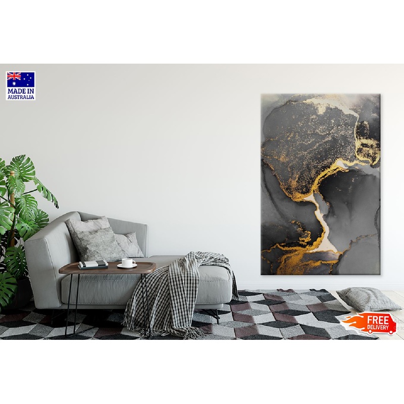 Dark Gold Splash & Black Abstract Design Print 100% Australian Made