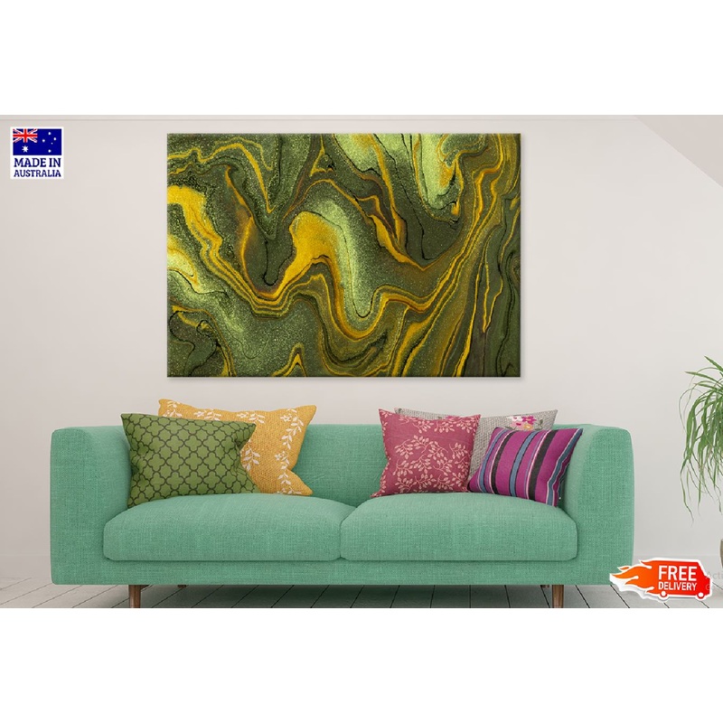 Dark Green Gold Abstract Acrylic Design Print 100% Australian Made