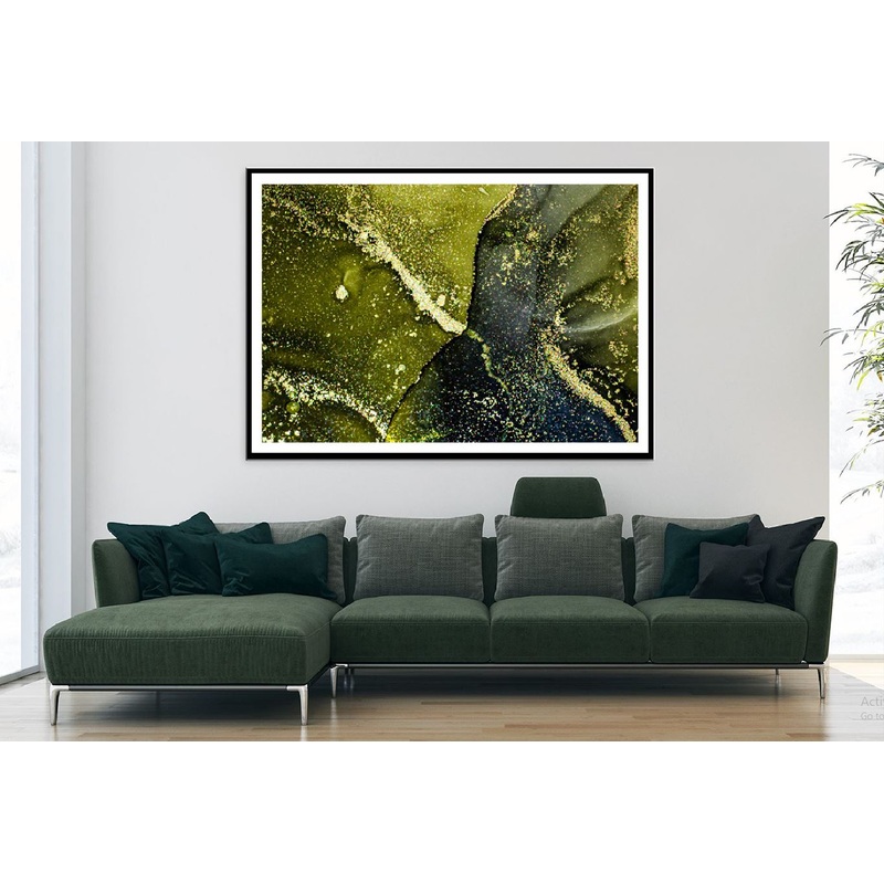 Dark Green & Gold Fluid Abstract Design Home Decor Premium Quality Poster Print Choose Your Sizes