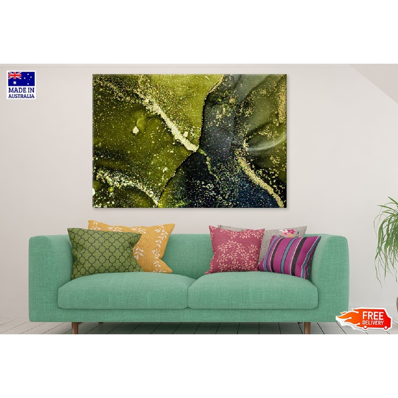 Dark Green & Gold Fluid Abstract Design Print 100% Australian Made
