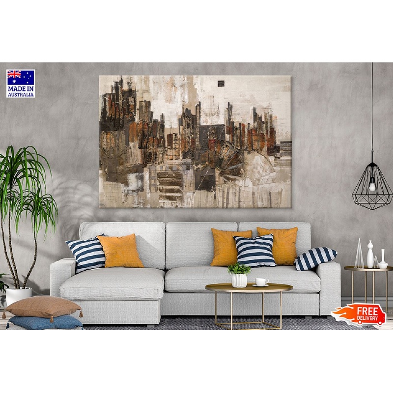Gray Brown & White Abstract Design Print 100% Australian Made