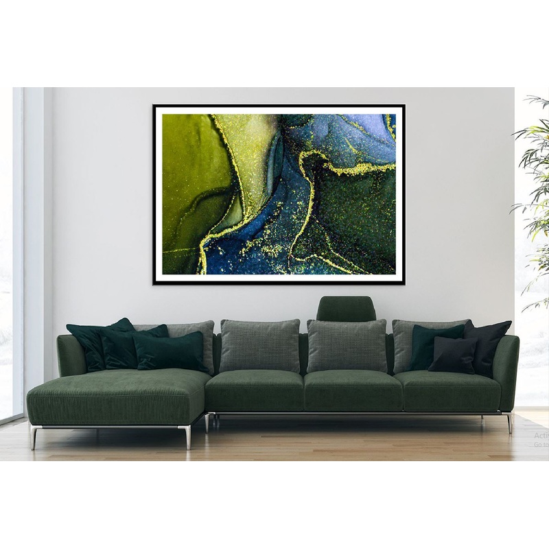 Green Blue & Gold Fluid Abstract Design Home Decor Premium Quality Poster Print Choose Your Sizes