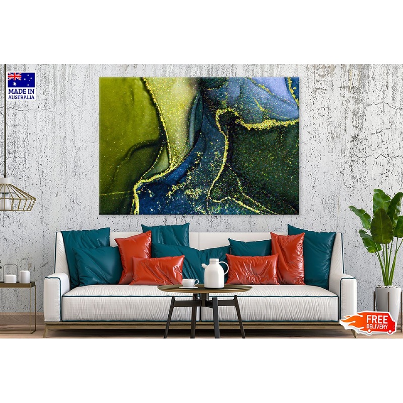 Green Blue & Gold Fluid Abstract Design Print 100% Australian Made