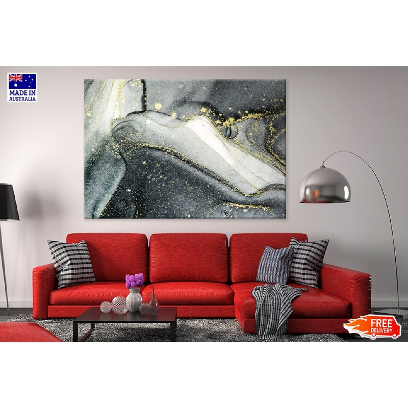 Grey Black & Gold Lines Abstract Design Print 100% Australian Made