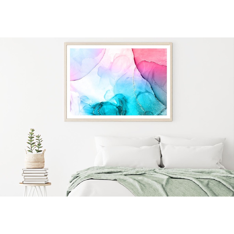 Pink Blue & Gold Ink Abstract Design Home Decor Premium Quality Poster Print Choose Your Sizes