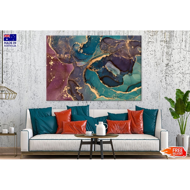 Pink Green & Gold Fluid Abstract Design Print 100% Australian Made