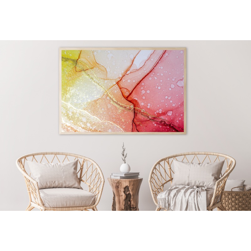 Pink Yellow & Gold Abstract Art Home Decor Premium Quality Poster Print Choose Your Sizes