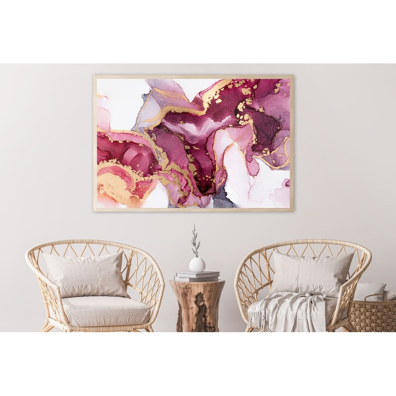 Red Pink & Gold Lines Abstract Design Home Decor Premium Quality Poster Print Choose Your Sizes