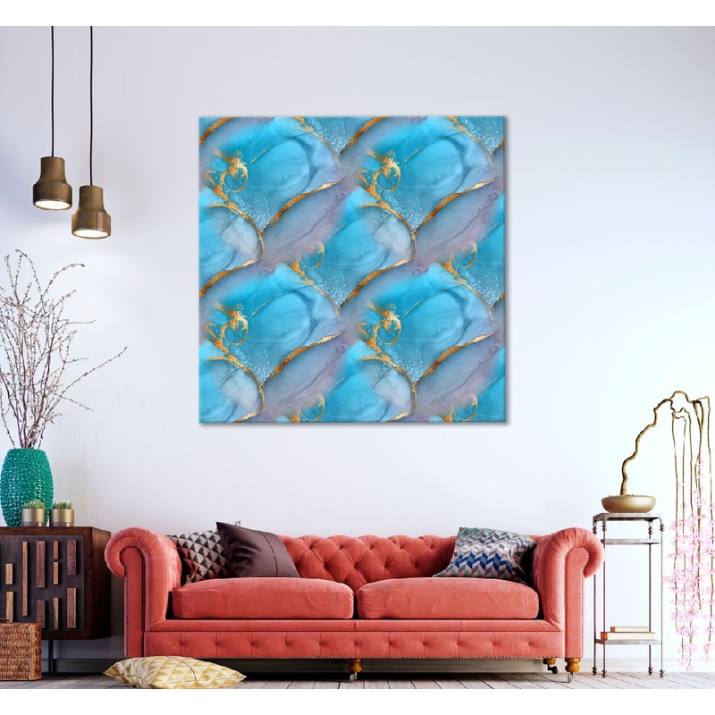 Square Canvas Blue & Gold Lines Abstract Design High Quality Print 100% Australian Made