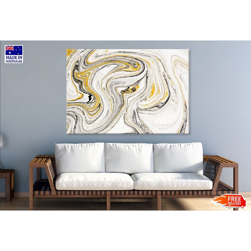 White & Black Gold Lines Abstract Design Print 100% Australian Made