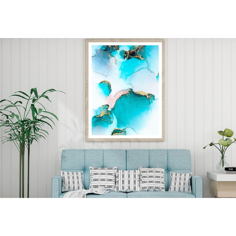 White Blue & Gold Abstract Design Home Decor Premium Quality Poster Print Choose Your Sizes